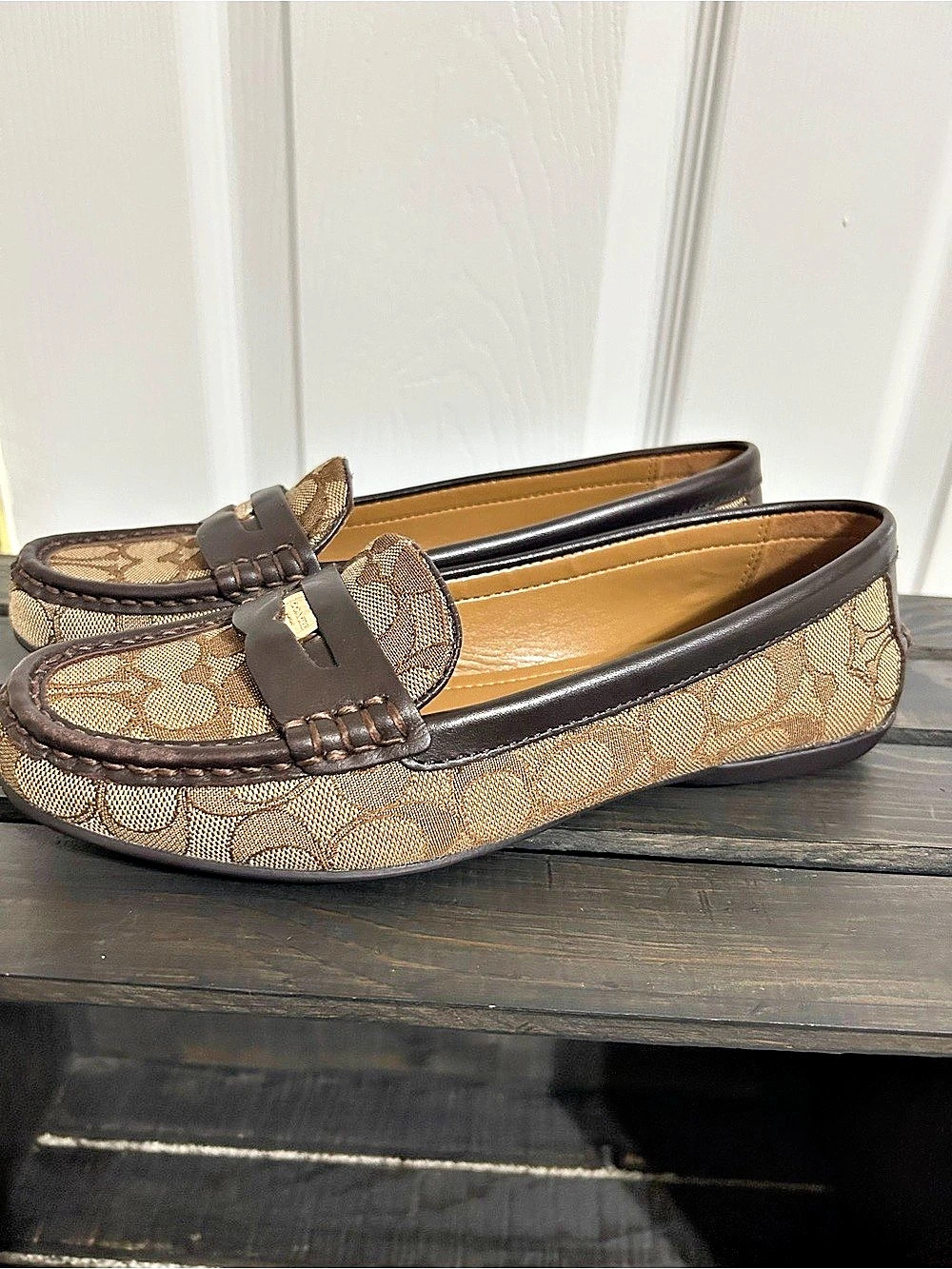 Coach Signature C Jacquard Loafer Brown/Tan Flats Sz 8B